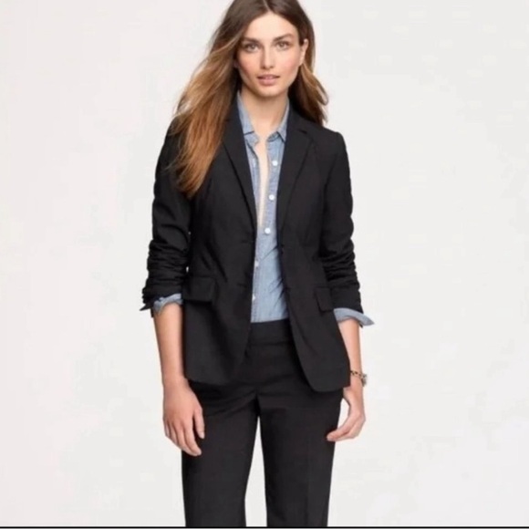 J. Crew Women's Super‎ 120s Black Wool Two Button Blazer- Size 4 - Picture 1 of 7